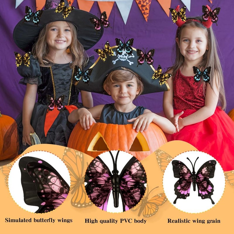 Liwidon Monarch Butterfly Decorations, 24 PCS Monarch Butterfly Wall Decor 3D Multicolor Fake Butterflies for Crafts Day of The Dead Halloween Party Supplies Autumn Wedding Home Wall Table Bedroom Decorations - Image 4
